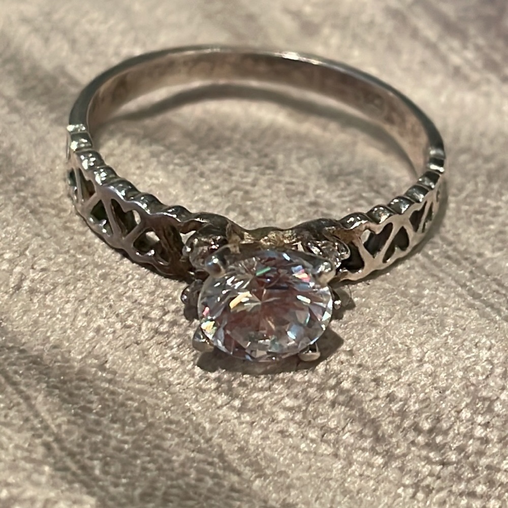 Sterling Silver Heart Engagement Ring 925 Size 10 - Picture 2 of 8